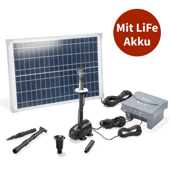 Solar Teichpumpenset 25/700 LED mit 12,8V/6Ah LiFe-Akku